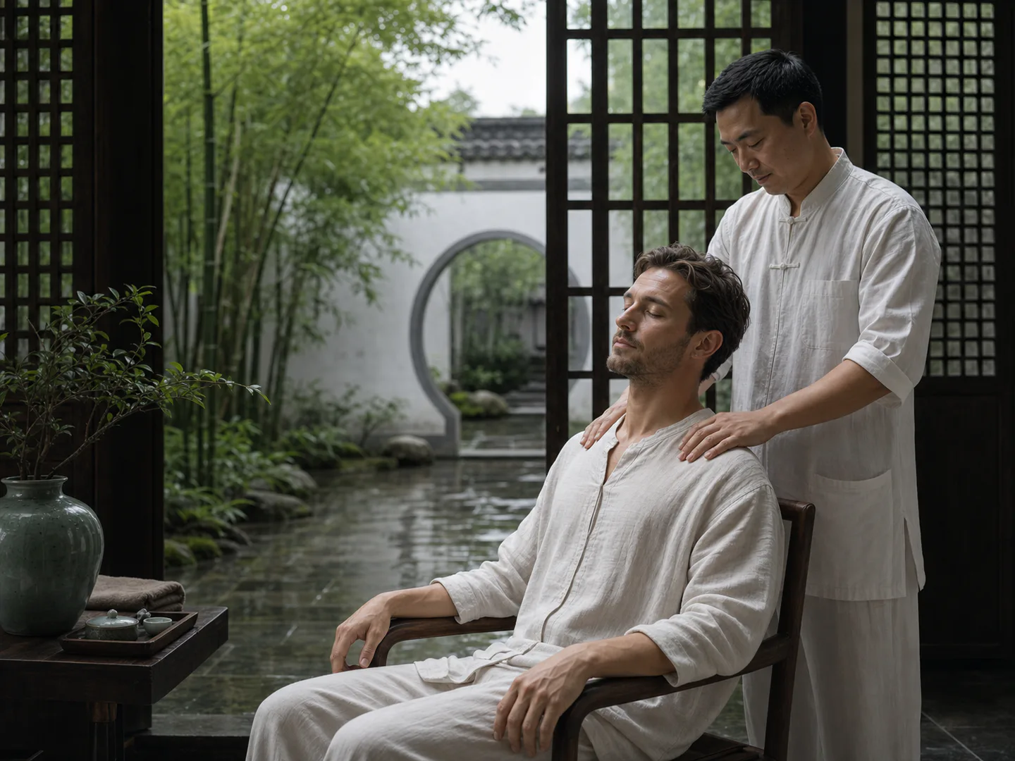 Traditional Chinese wellness service setting for Meridian Circulation Massage
